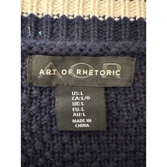 ART OF RHETORIC Mens Navy Blue Cable Knit Letter Cardigan Sweater Sz L Academia - Picture 4 of 9